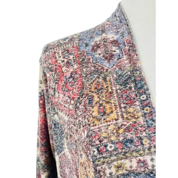 Anthropologie Open Front Multicolored Knit Cardigan | Boho Cottagecore Artsy L - Picture 5 of 16